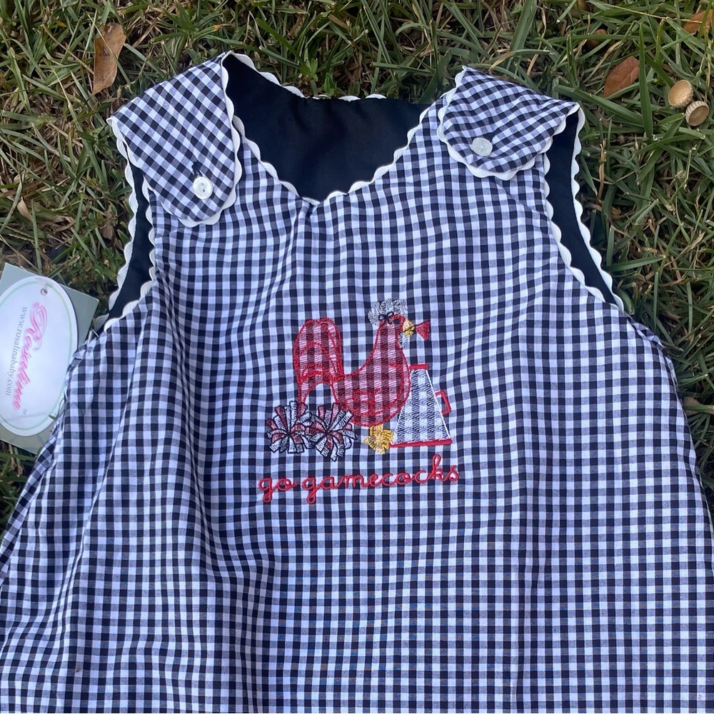 Black and White Gingham Dress with Embroidered Gamecock